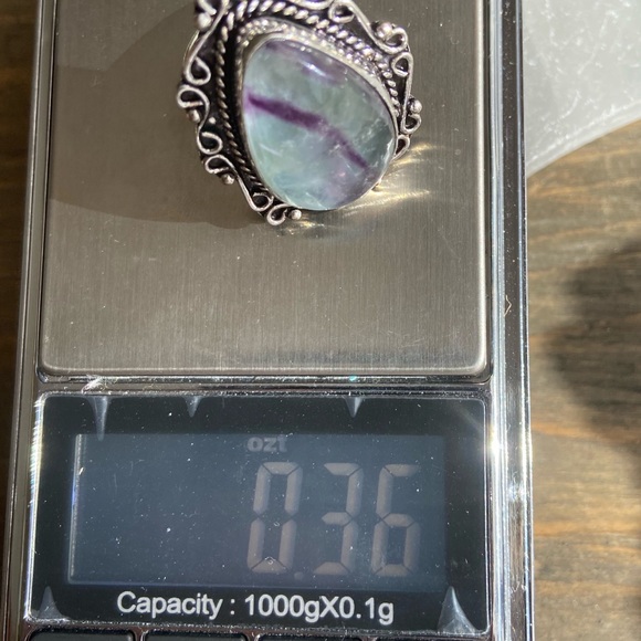 HUGE FLUORITE STERLING SILVER RING - Picture 9 of 12